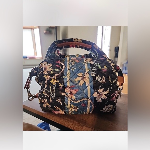 MZ Wallace  Black/Blue Small Floral Sutton bag with Blue Stripe - Picture 8 of 11